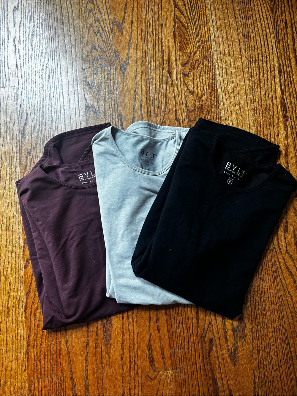 3 Bylt Men's Crew Neck drop tees - Black, Gray, Burgundy